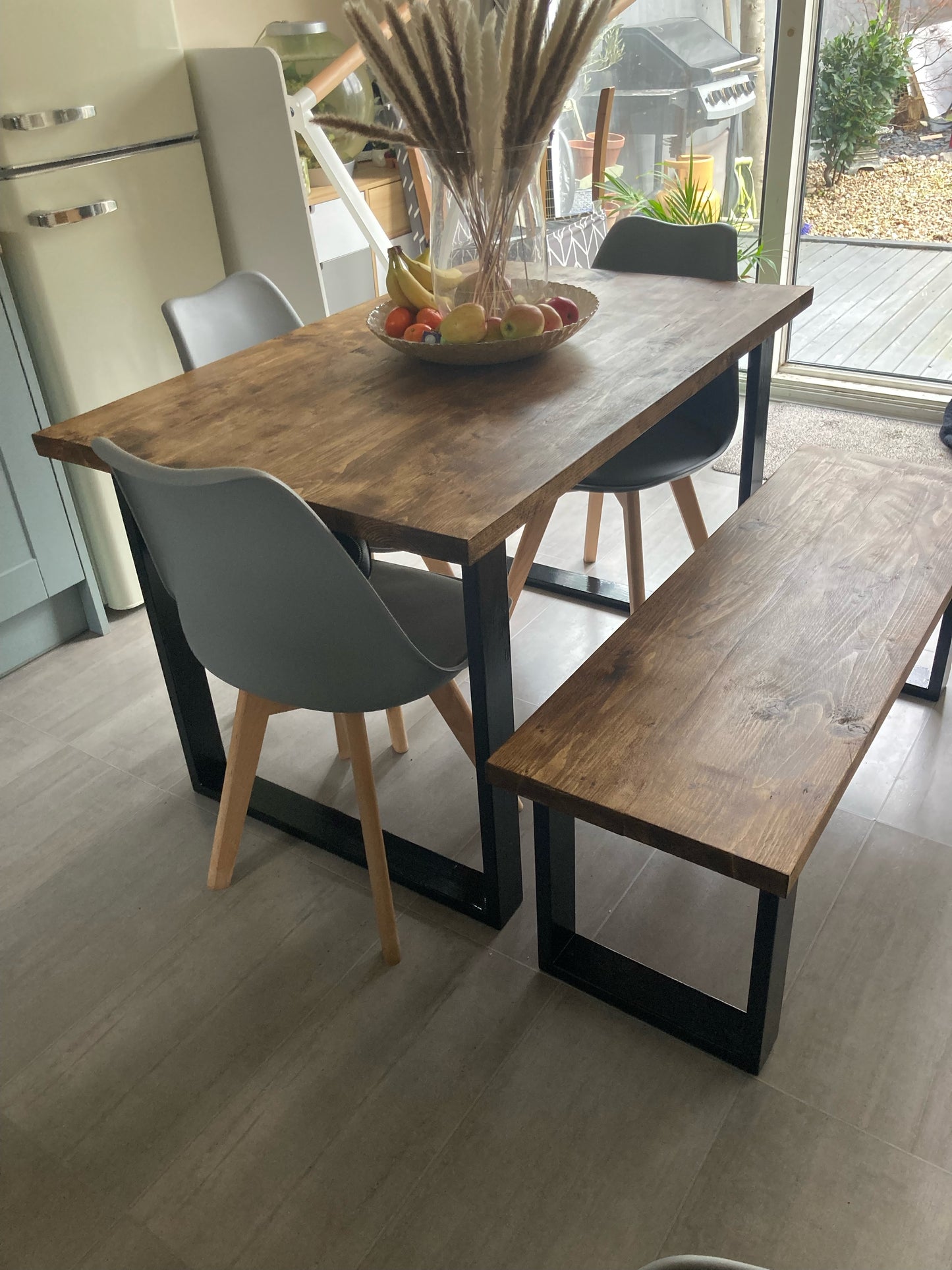 Dinning Table and Bench with industrial metal legs